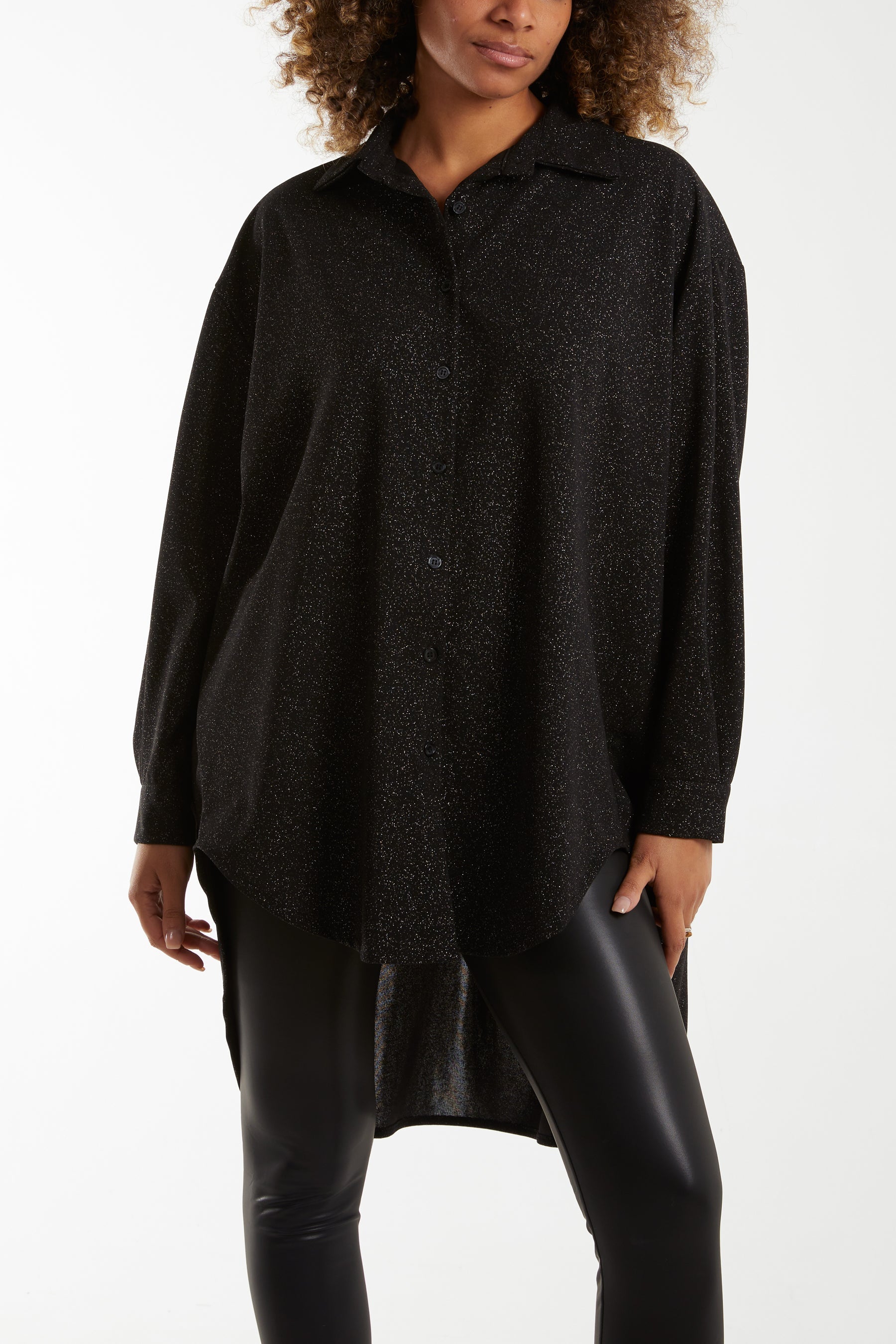 Silver Glitter Oversized Long Sleeve Shirt For Women ONE SIZE - Dropwear