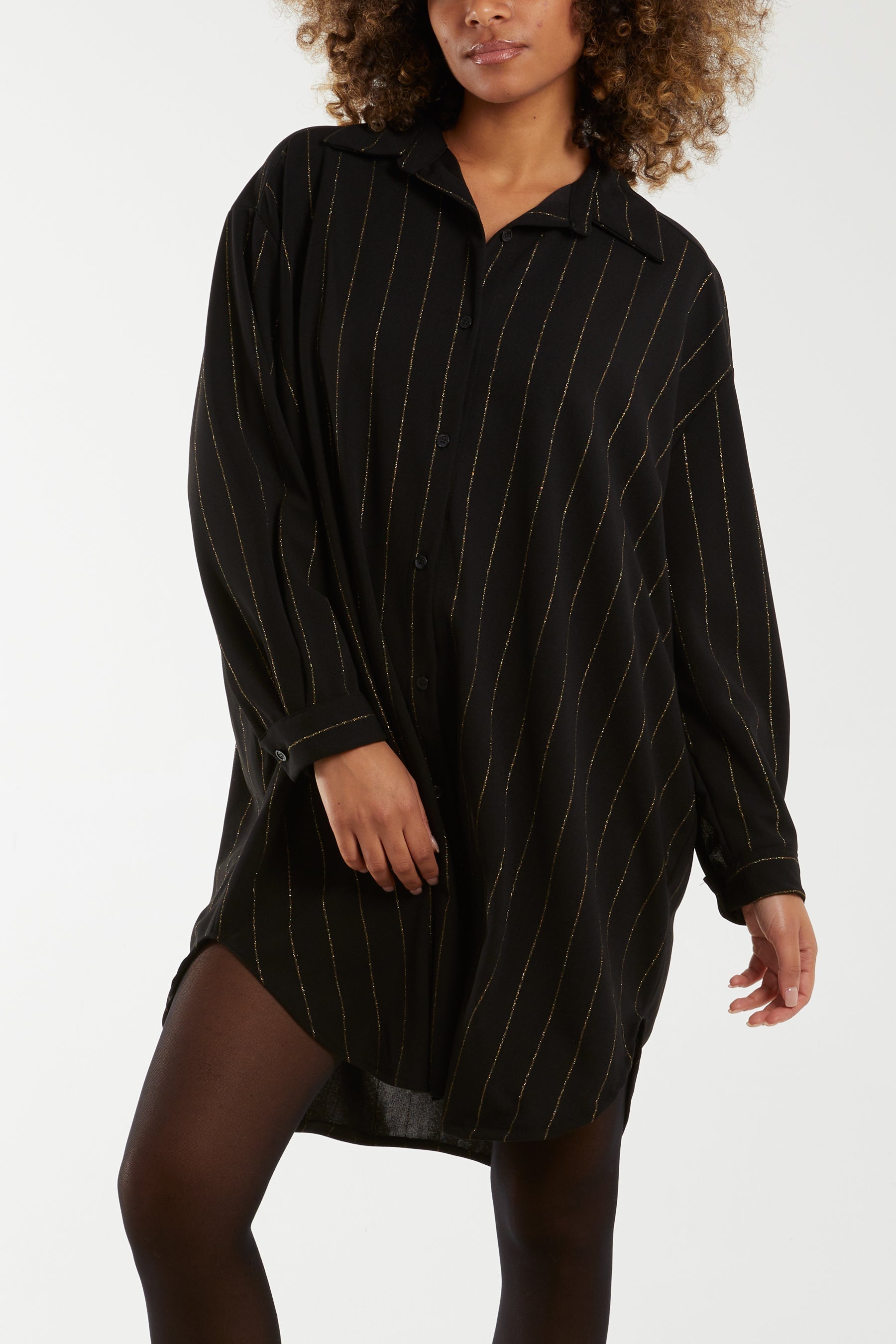 Silver Glitter Stripes Oversized Shirt For Women ONE SIZE - Dropwear
