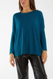 Teal Round Neck Long Sleeve Lurex Top For Women ONE SIZE - Dropwear