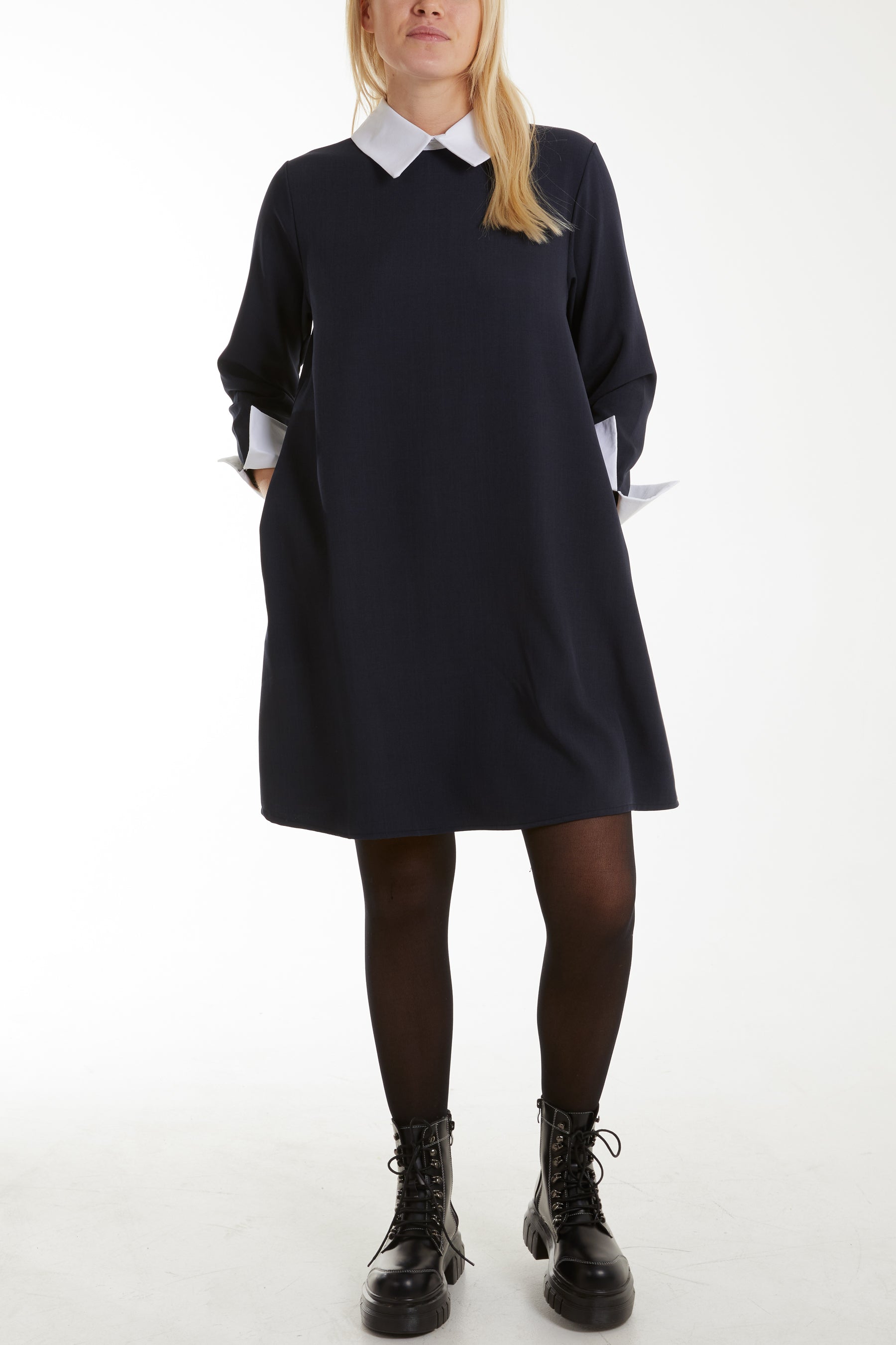 Collar & Cuff A Line Side Pocket Dress For Women  - Dropwear