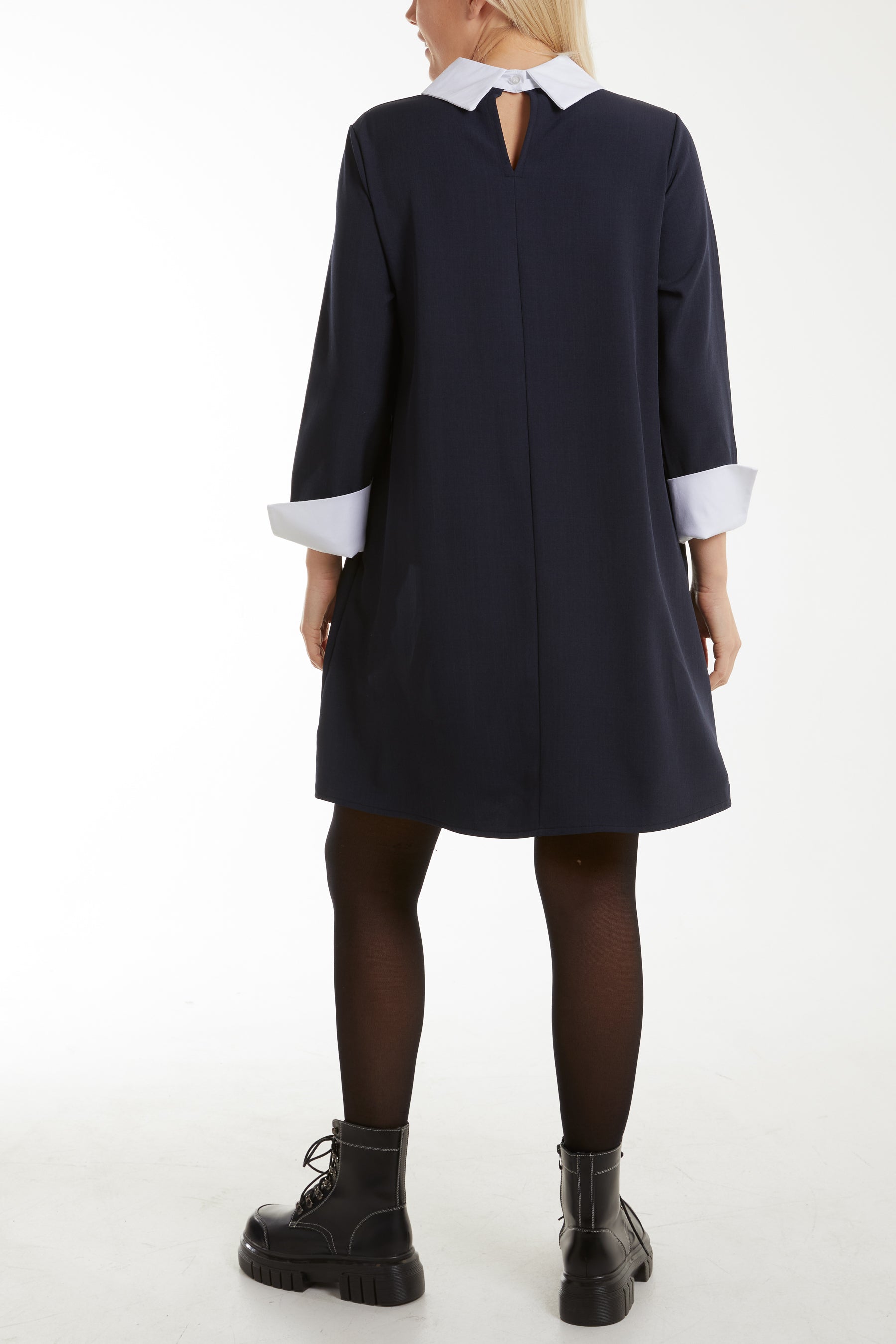 Collar & Cuff A Line Side Pocket Dress For Women  - Dropwear