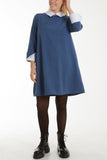 Black Collar & Cuff A Line Side Pocket Dress For Women ONE SIZE - Dropwear
