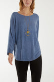 Waffle Fine Knit Batwing Necklace Jumper For Women  - Dropwear