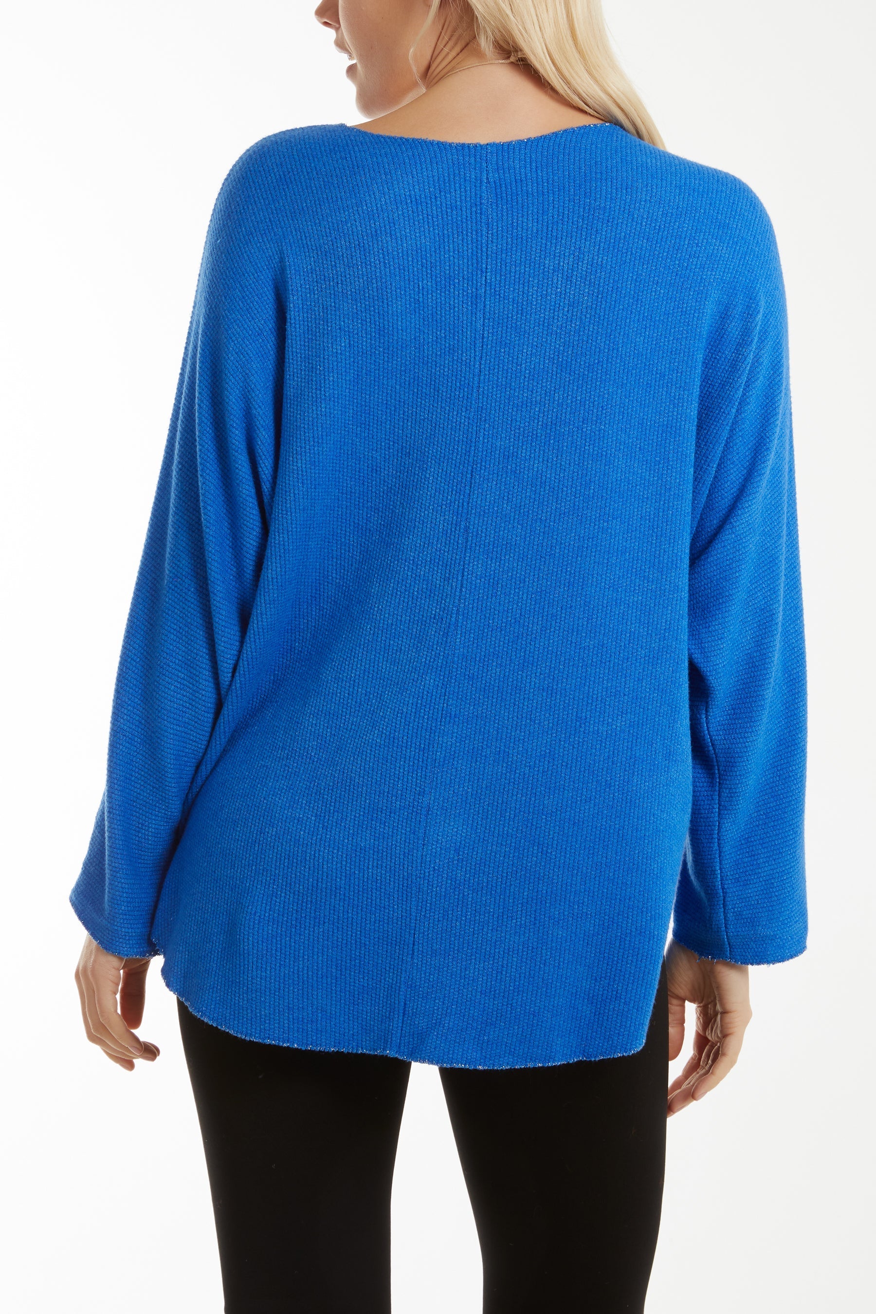 Navy Waffle Fine Knit Batwing Necklace Jumper For Women ONE SIZE - Dropwear