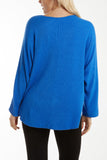 Navy Waffle Fine Knit Batwing Necklace Jumper For Women ONE SIZE - Dropwear