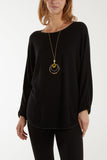Waffle Fine Knit Batwing Necklace Jumper For Women  - Dropwear