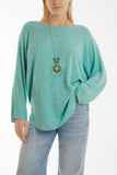 Denim Waffle Fine Knit Batwing Necklace Jumper For Women ONE SIZE - Dropwear