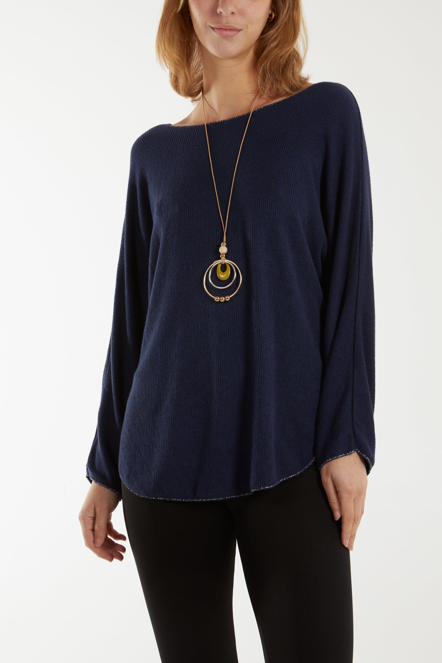 Waffle Fine Knit Batwing Necklace Jumper For Women  - Dropwear