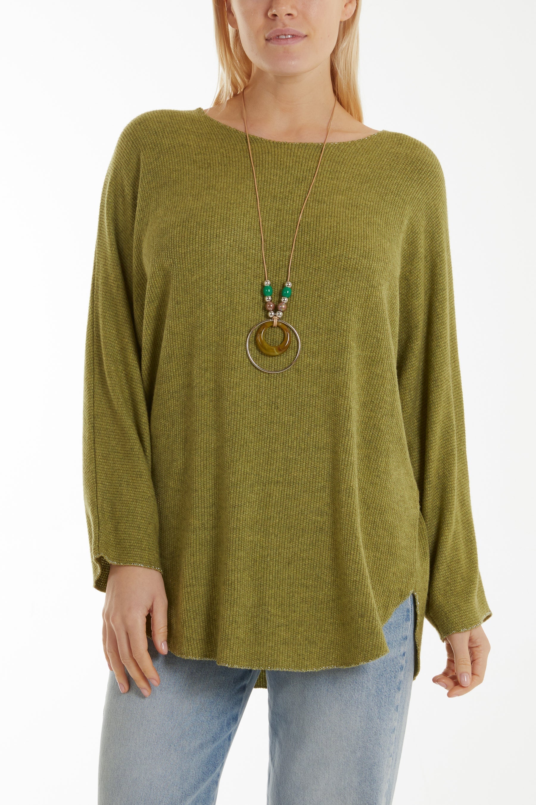 Royal Blue Waffle Fine Knit Batwing Necklace Jumper For Women ONE SIZE - Dropwear