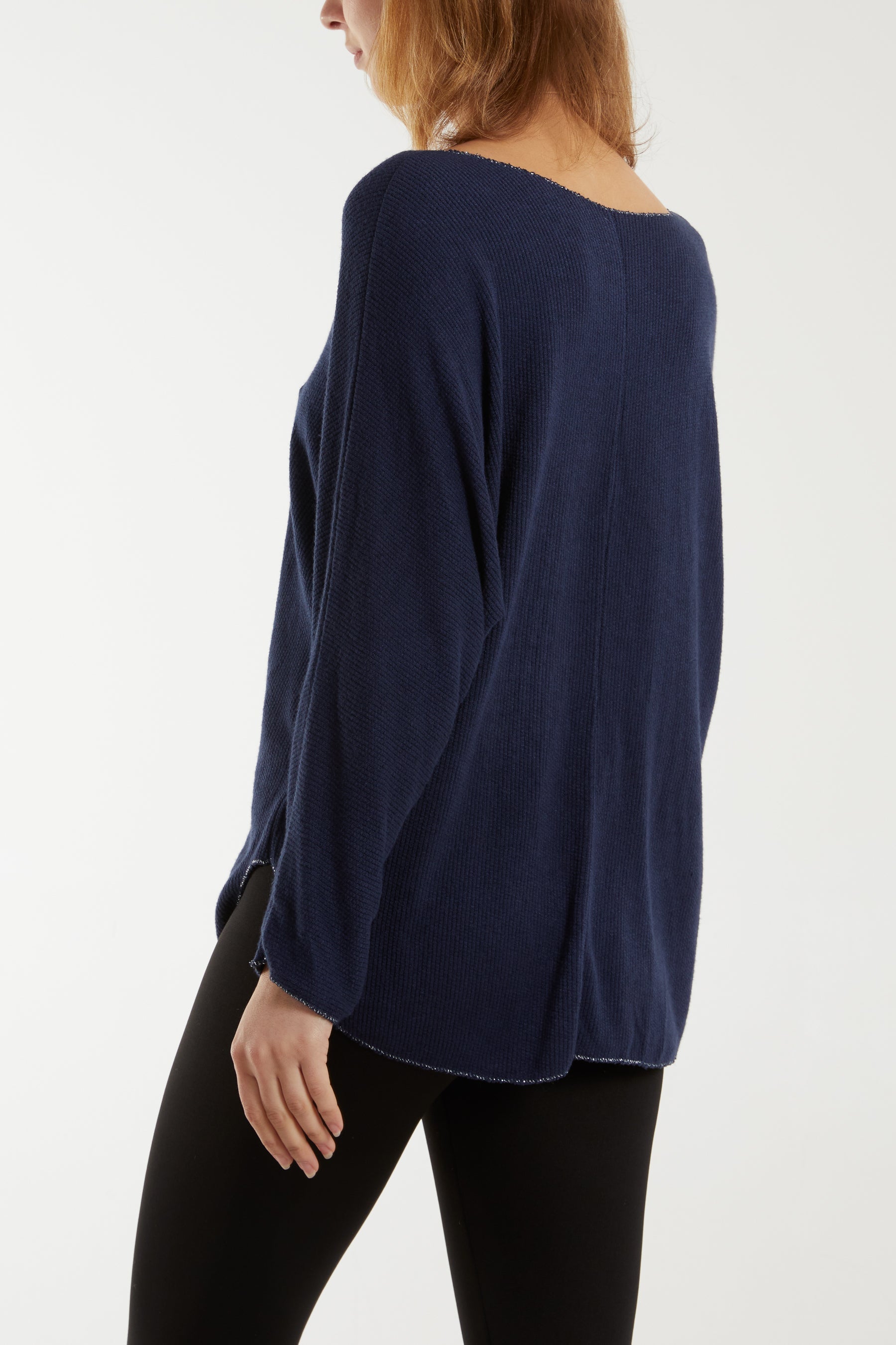 Waffle Fine Knit Batwing Necklace Jumper For Women  - Dropwear