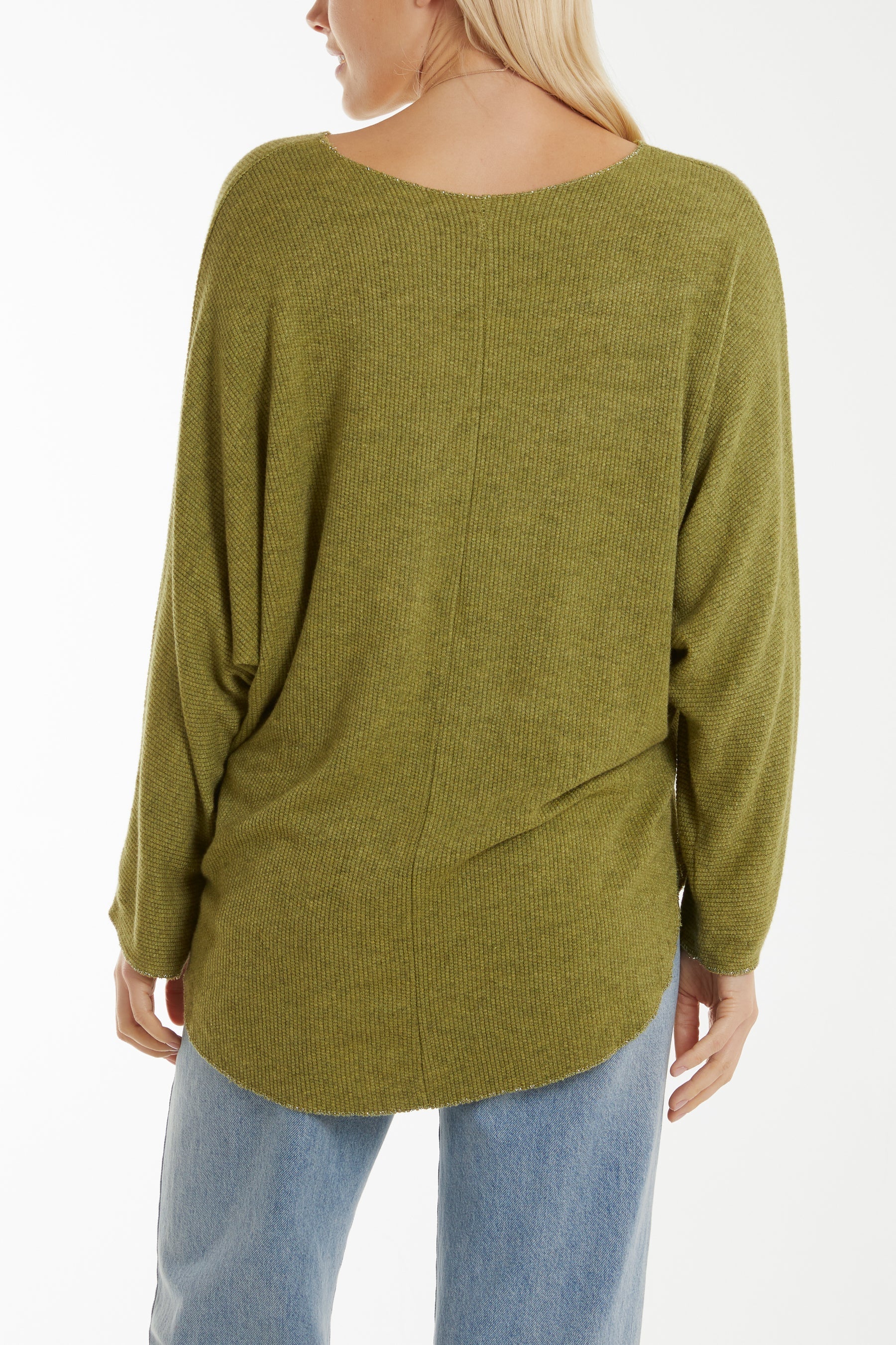 Mint Waffle Fine Knit Batwing Necklace Jumper For Women ONE SIZE - Dropwear