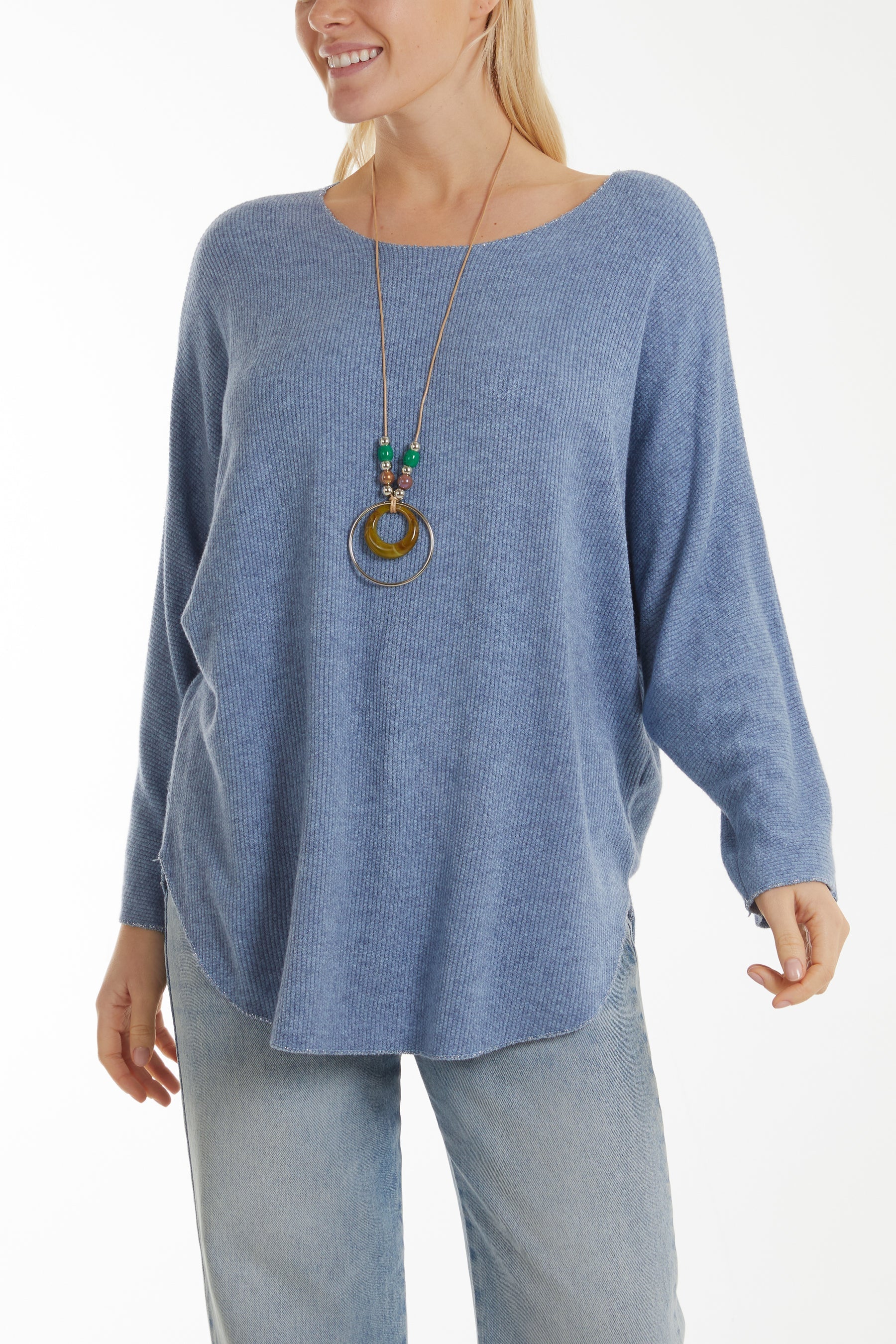 Waffle Fine Knit Batwing Necklace Jumper For Women  - Dropwear