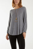Waffle Fine Knit Batwing Necklace Jumper For Women  - Dropwear