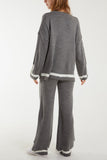 Khaki Contrast Detail Knitted Co-Ord Set For Women ONE SIZE - Dropwear