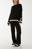 Contrast Detail Knitted Co-Ord Set For Women  - Dropwear