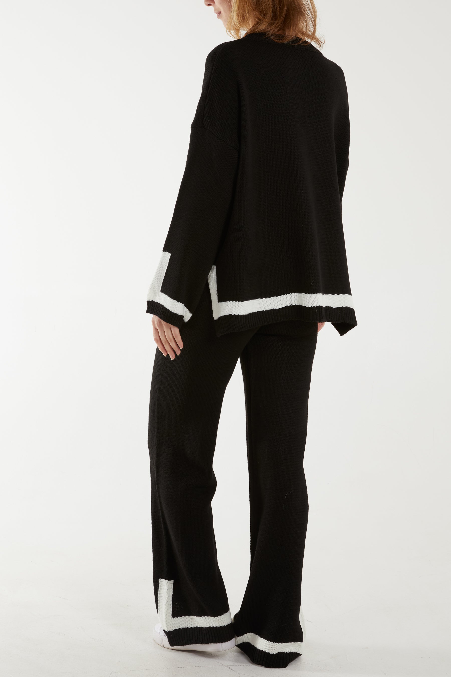 Contrast Detail Knitted Co-Ord Set For Women  - Dropwear