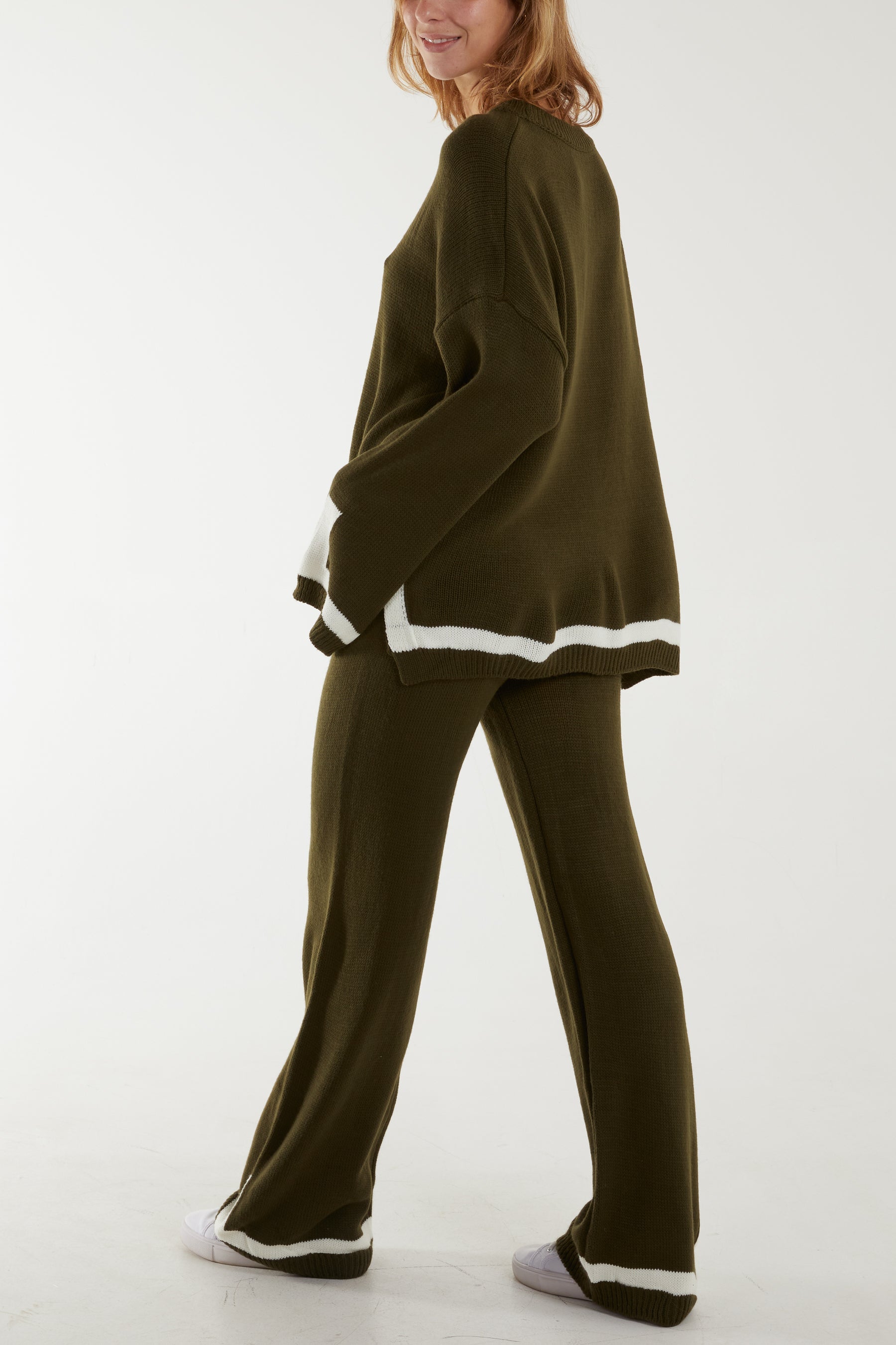 Contrast Detail Knitted Co-Ord Set For Women  - Dropwear