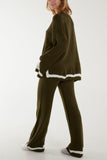 Contrast Detail Knitted Co-Ord Set For Women  - Dropwear