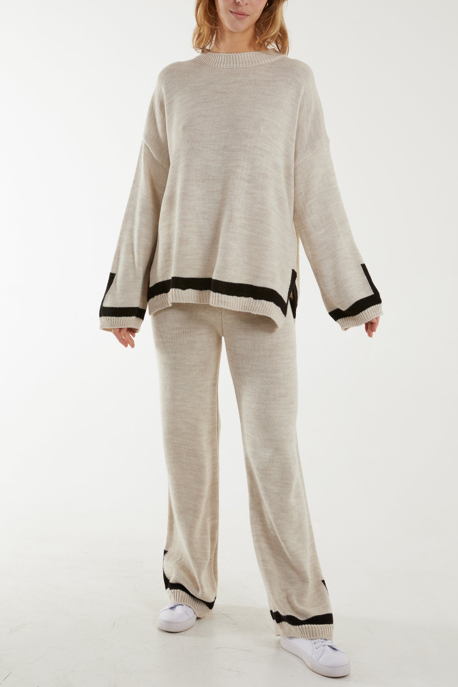 Stone Contrast Detail Knitted Co-Ord Set For Women ONE SIZE - Dropwear