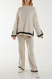 Stone Contrast Detail Knitted Co-Ord Set For Women ONE SIZE - Dropwear