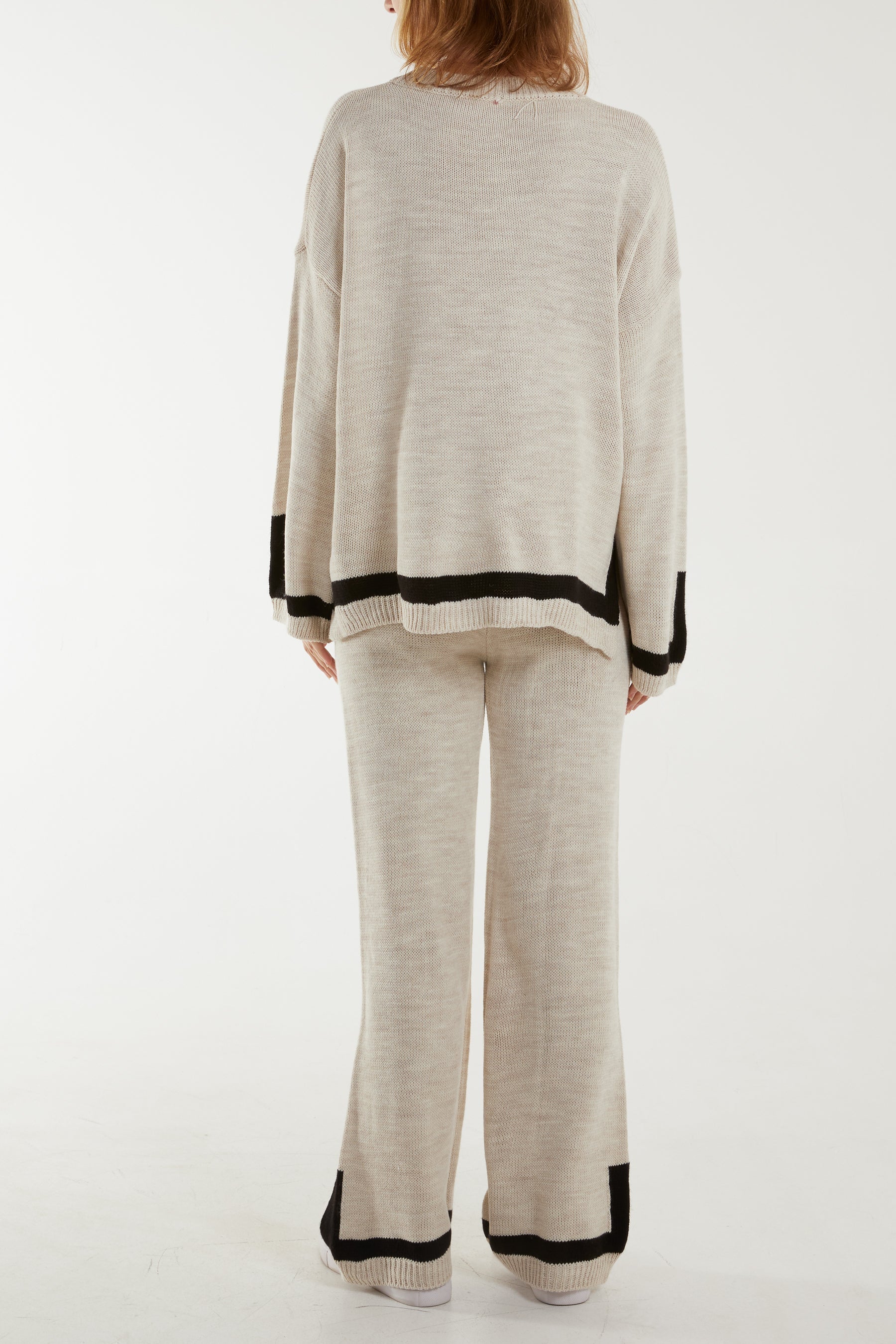 Mocha Contrast Detail Knitted Co-Ord Set For Women ONE SIZE - Dropwear