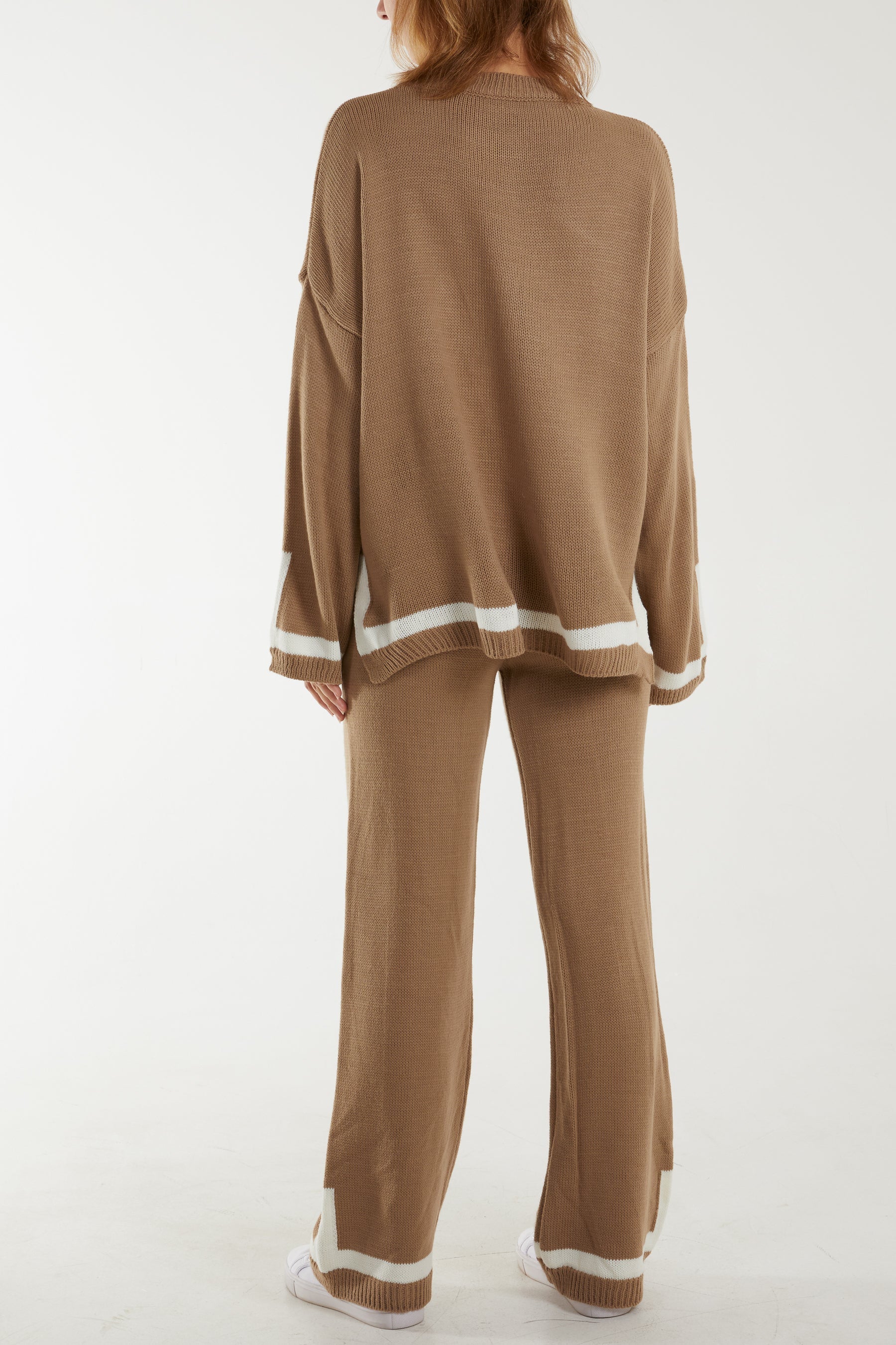 Contrast Detail Knitted Co-Ord Set For Women  - Dropwear