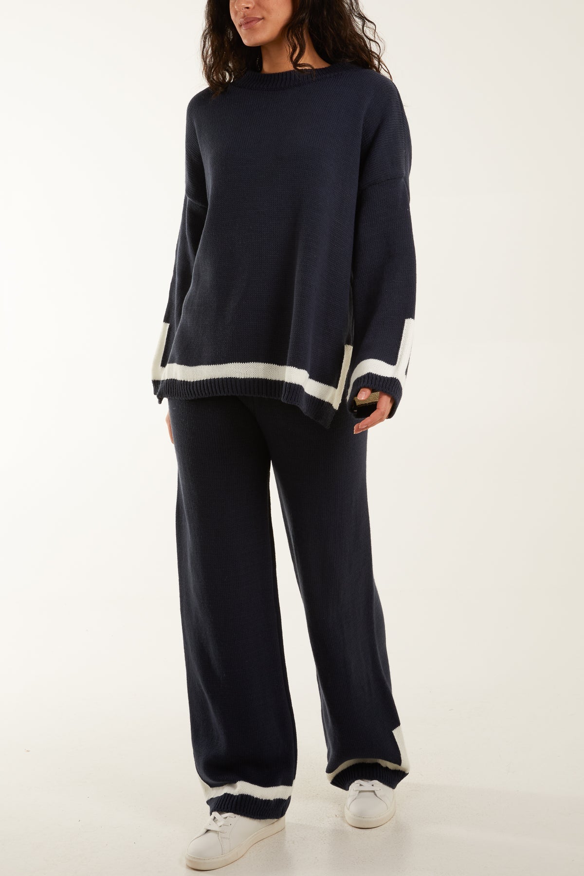 Black Contrast Detail Knitted Co-Ord Set For Women ONE SIZE - Dropwear