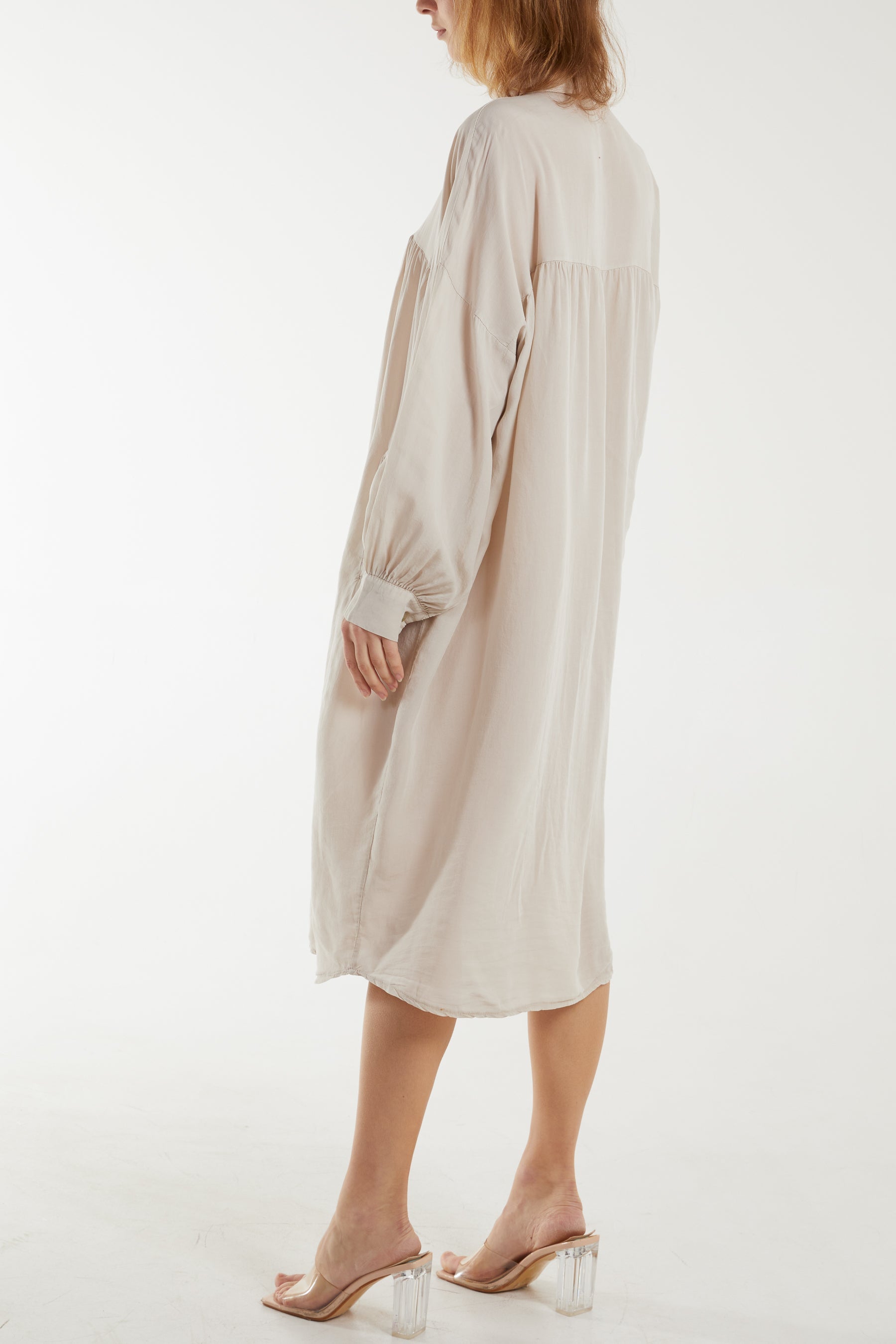 Long Sleeve Pockets Shirt Dress For Women  - Dropwear