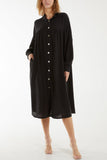 Long Sleeve Pockets Shirt Dress For Women  - Dropwear