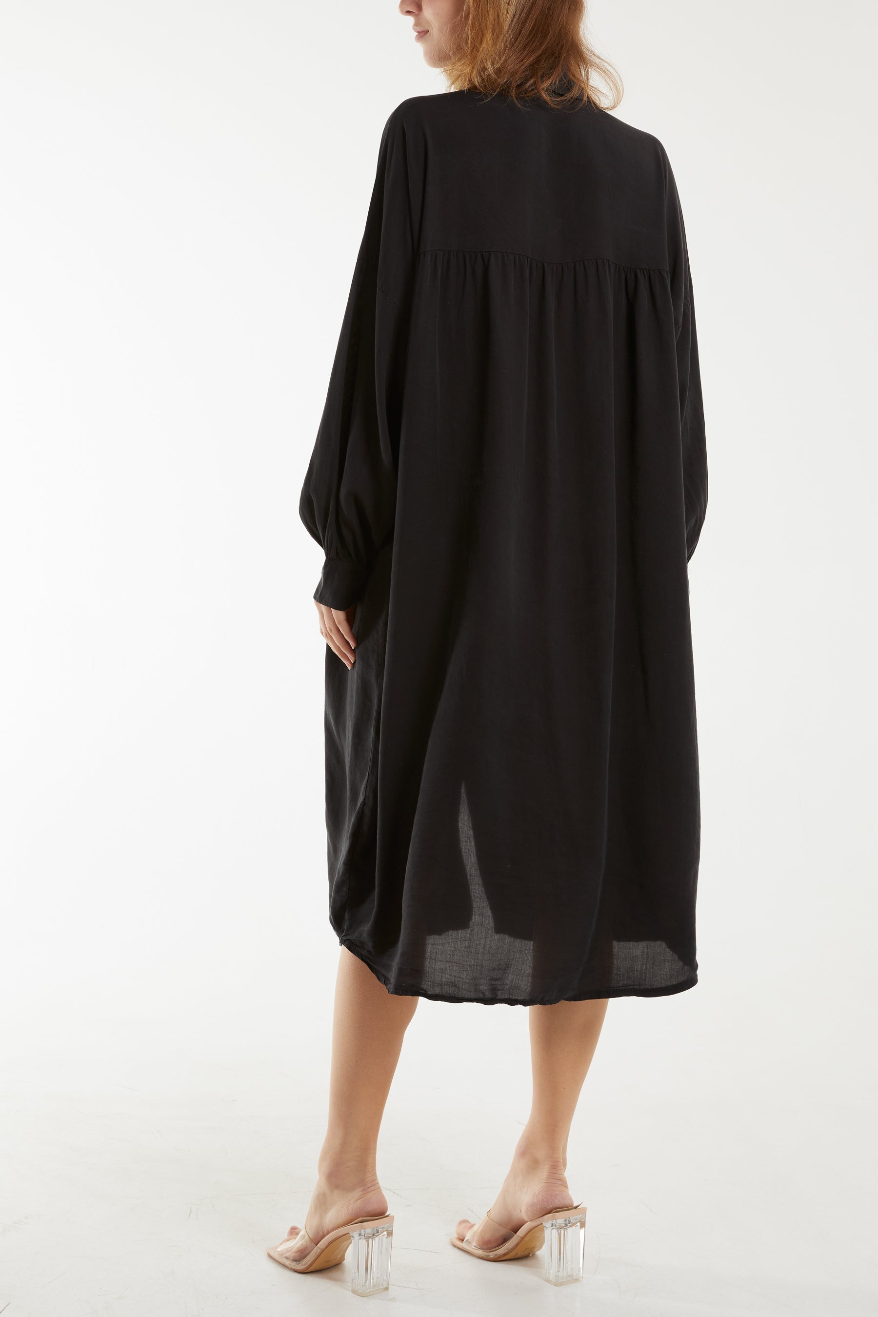 Long Sleeve Pockets Shirt Dress For Women  - Dropwear