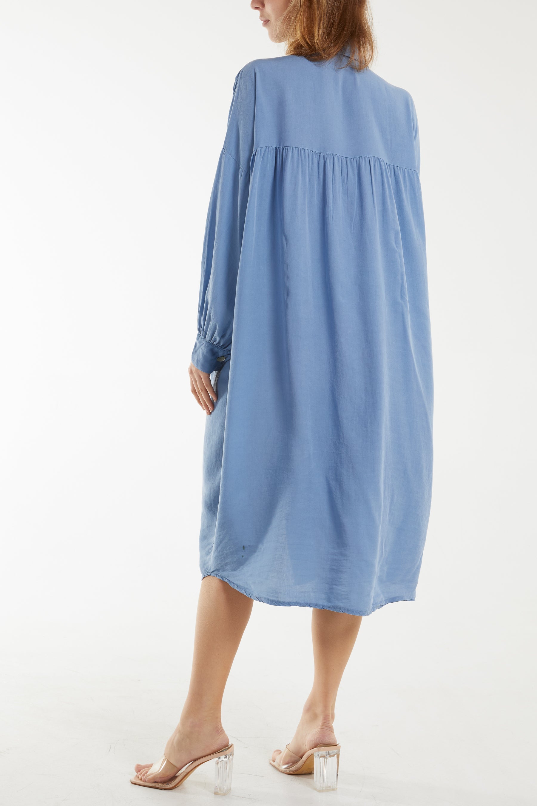 Black Long Sleeve Pockets Shirt Dress For Women ONE SIZE - Dropwear