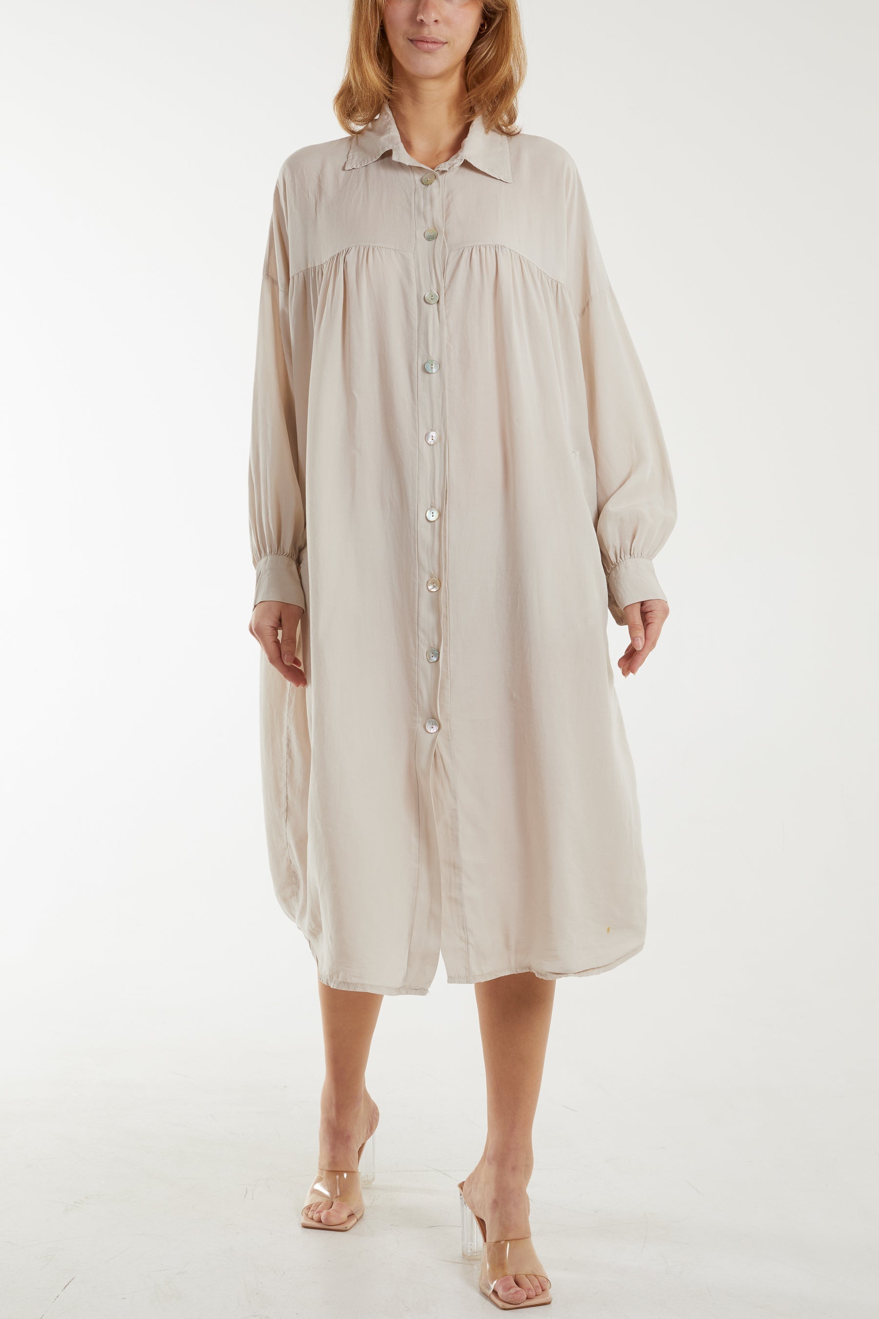 Long Sleeve Pockets Shirt Dress For Women  - Dropwear