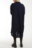 Navy Front Flaps Long Sleeve Shirt Dress For Women ONE SIZE - Dropwear