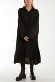 Front Flaps Long Sleeve Shirt Dress For Women  - Dropwear
