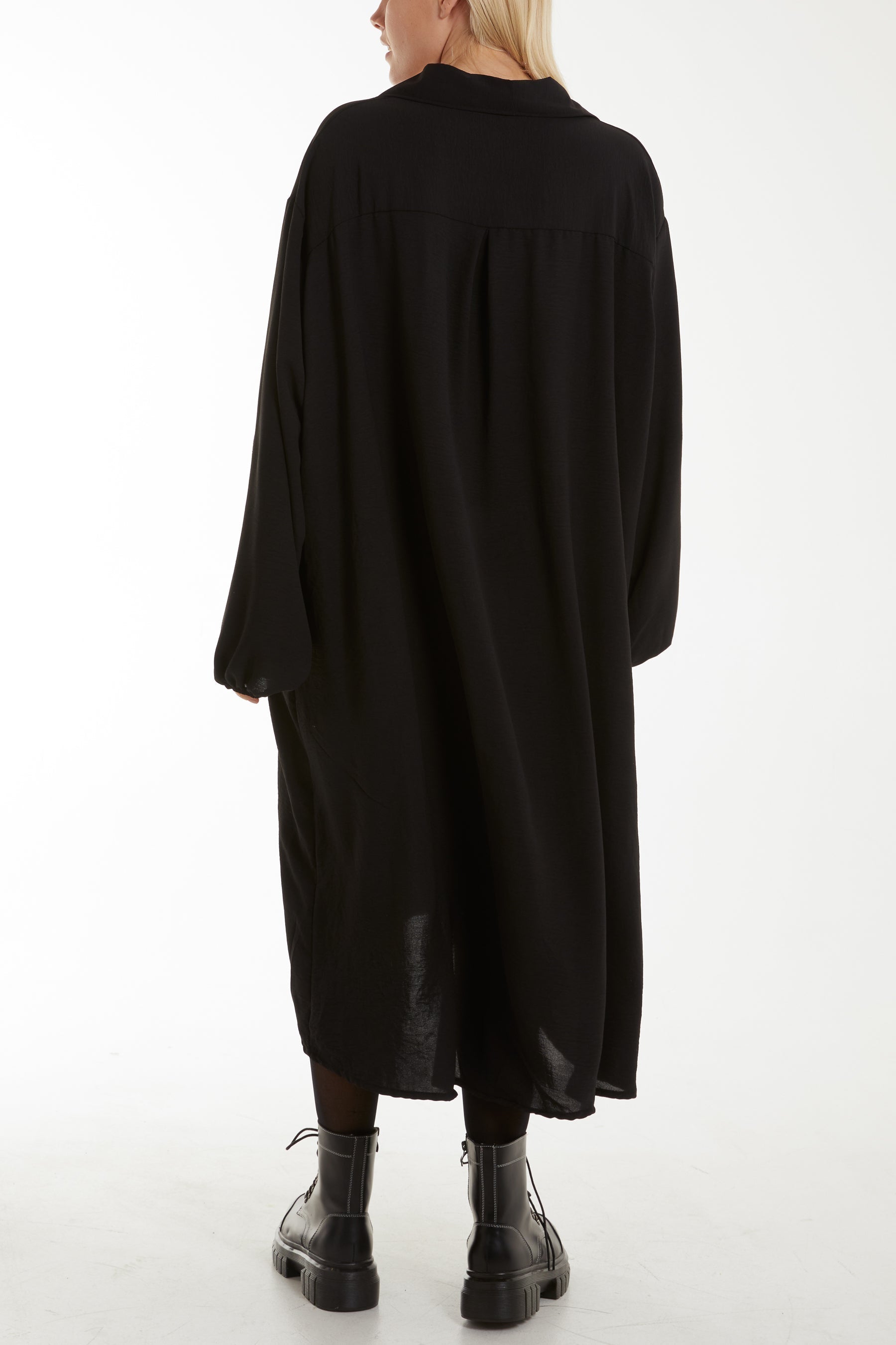 Front Flaps Long Sleeve Shirt Dress For Women  - Dropwear