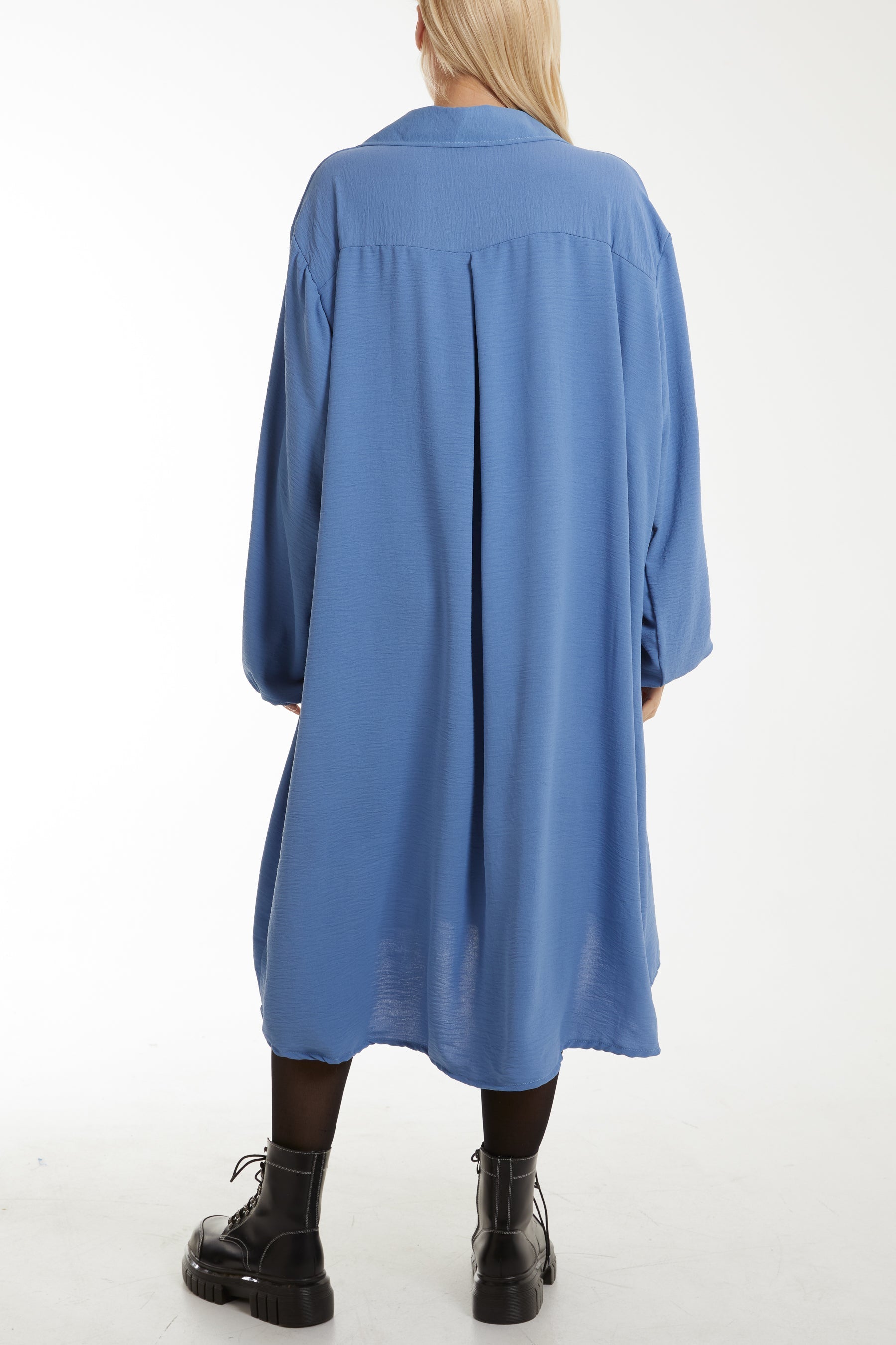 Front Flaps Long Sleeve Shirt Dress For Women  - Dropwear