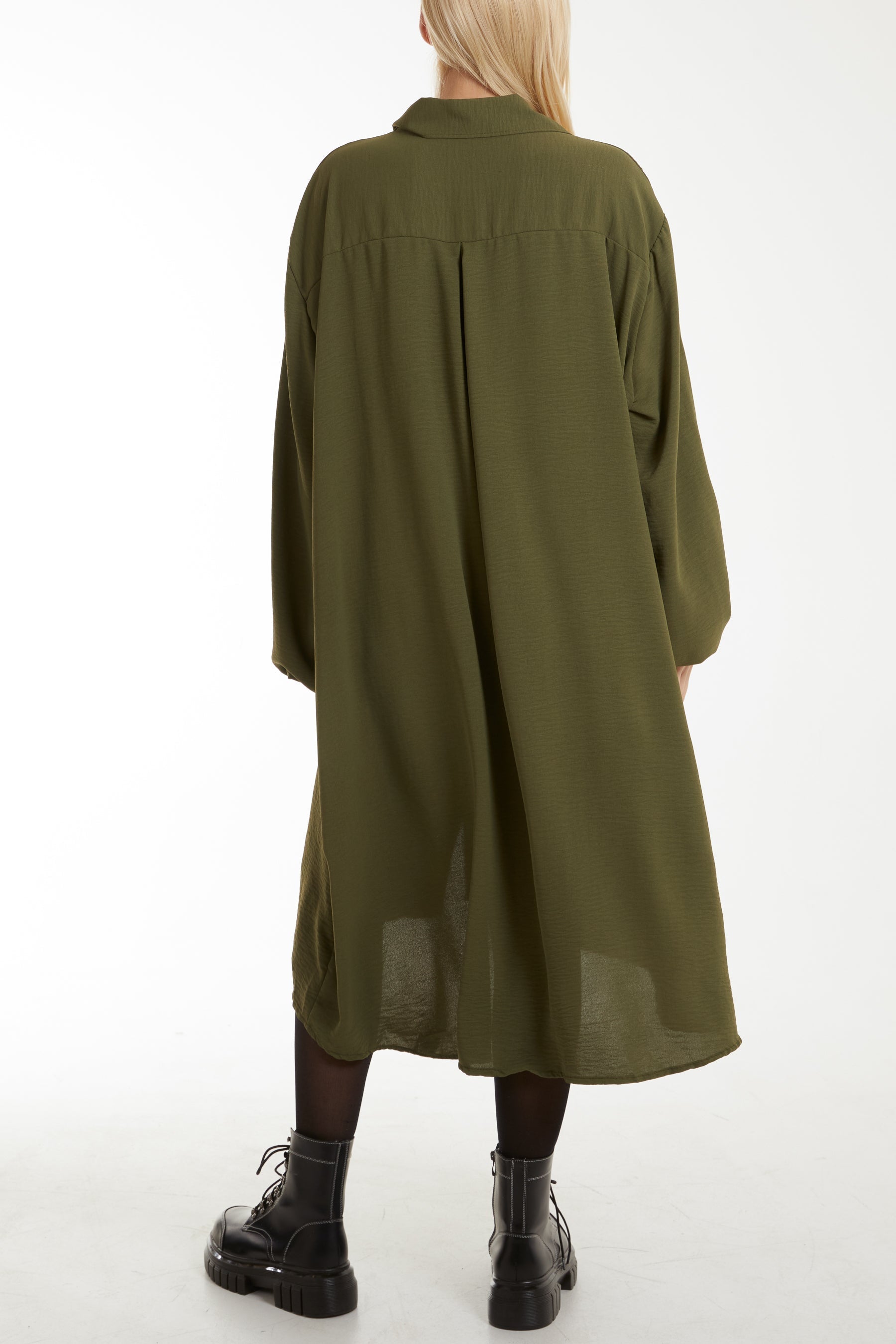 Khaki Front Flaps Long Sleeve Shirt Dress For Women ONE SIZE - Dropwear
