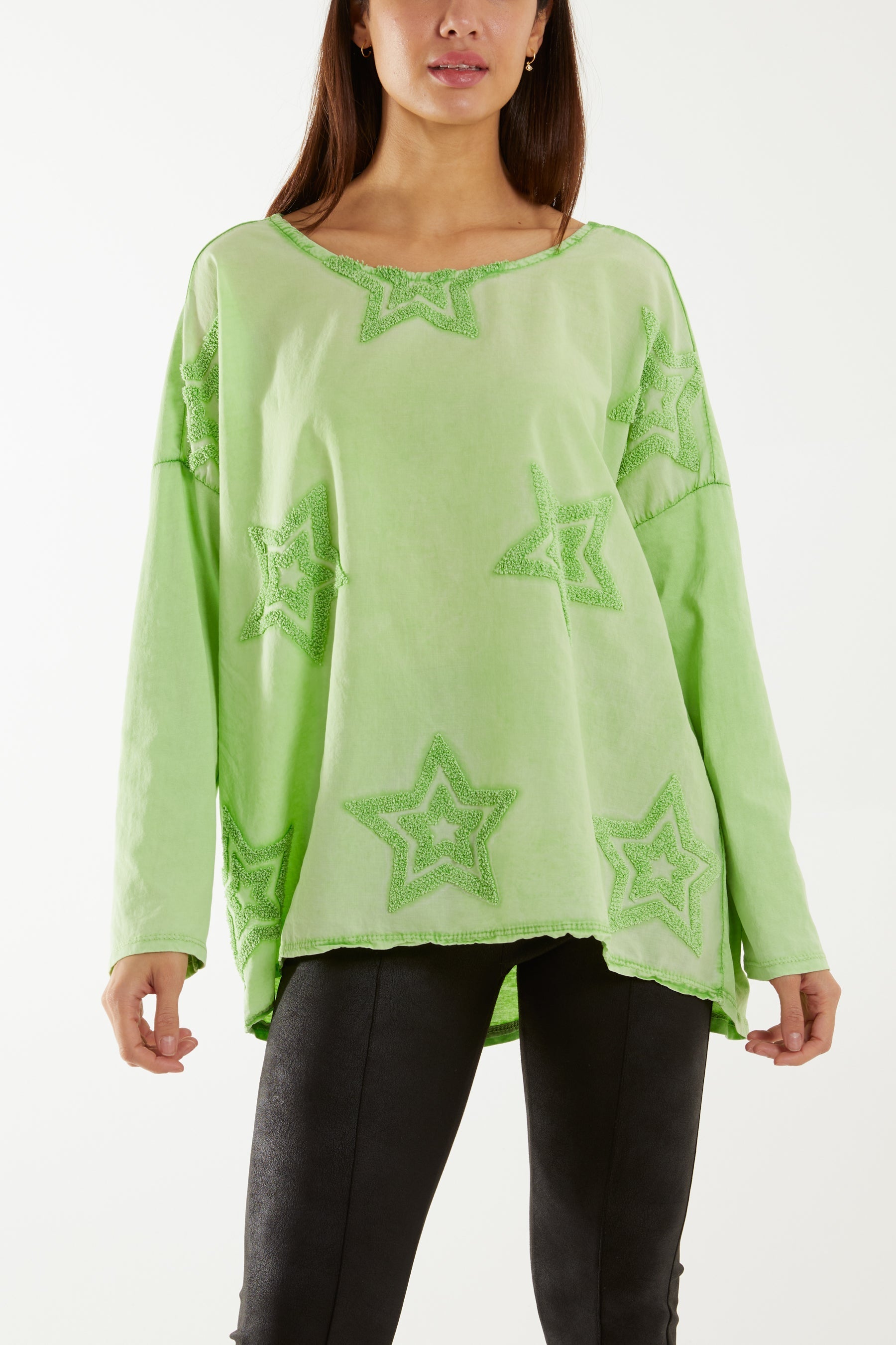 Stone Flocking Double Star Top For Women ONE SIZE - Dropwear