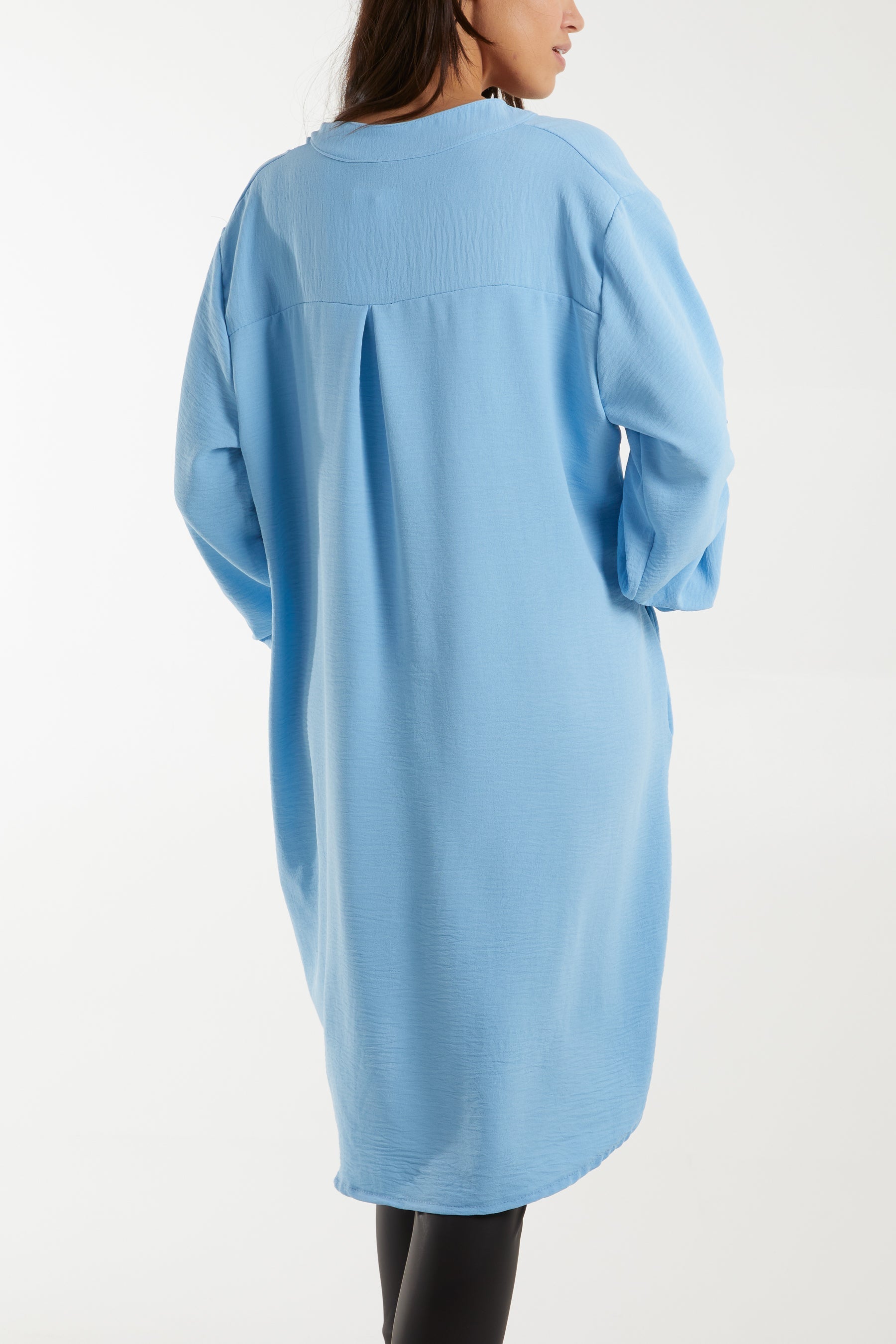 V-Neck Button Sleeve Long Top For Women  - Dropwear