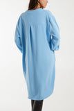 V-Neck Button Sleeve Long Top For Women  - Dropwear