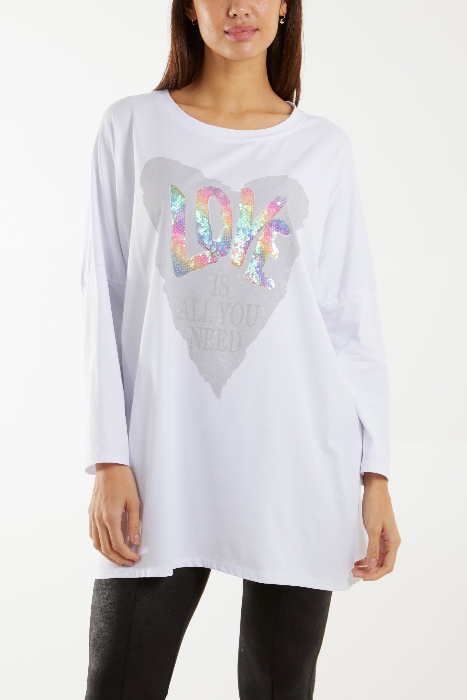 Sage Love Rainbow Sequin Long Sleeve Top For Women ONE SIZE - Dropwear