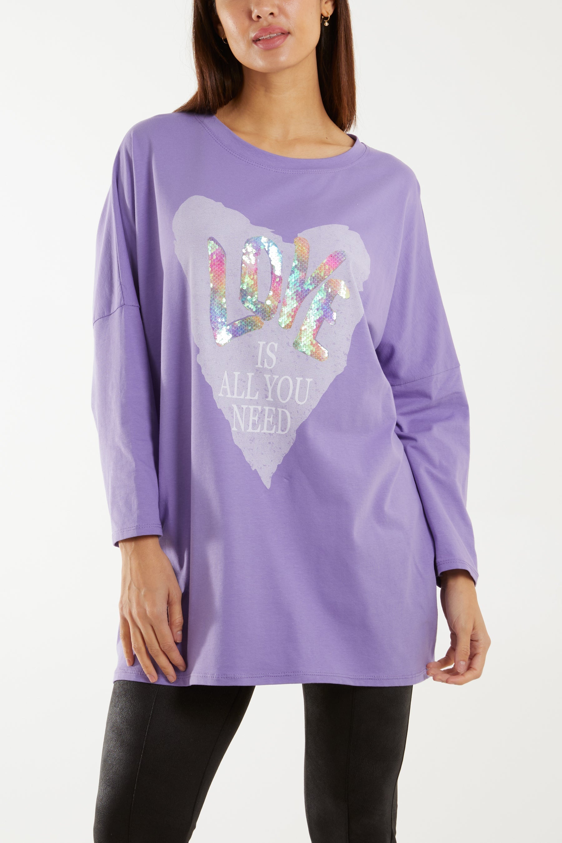 Denim Love Rainbow Sequin Long Sleeve Top For Women ONE SIZE - Dropwear
