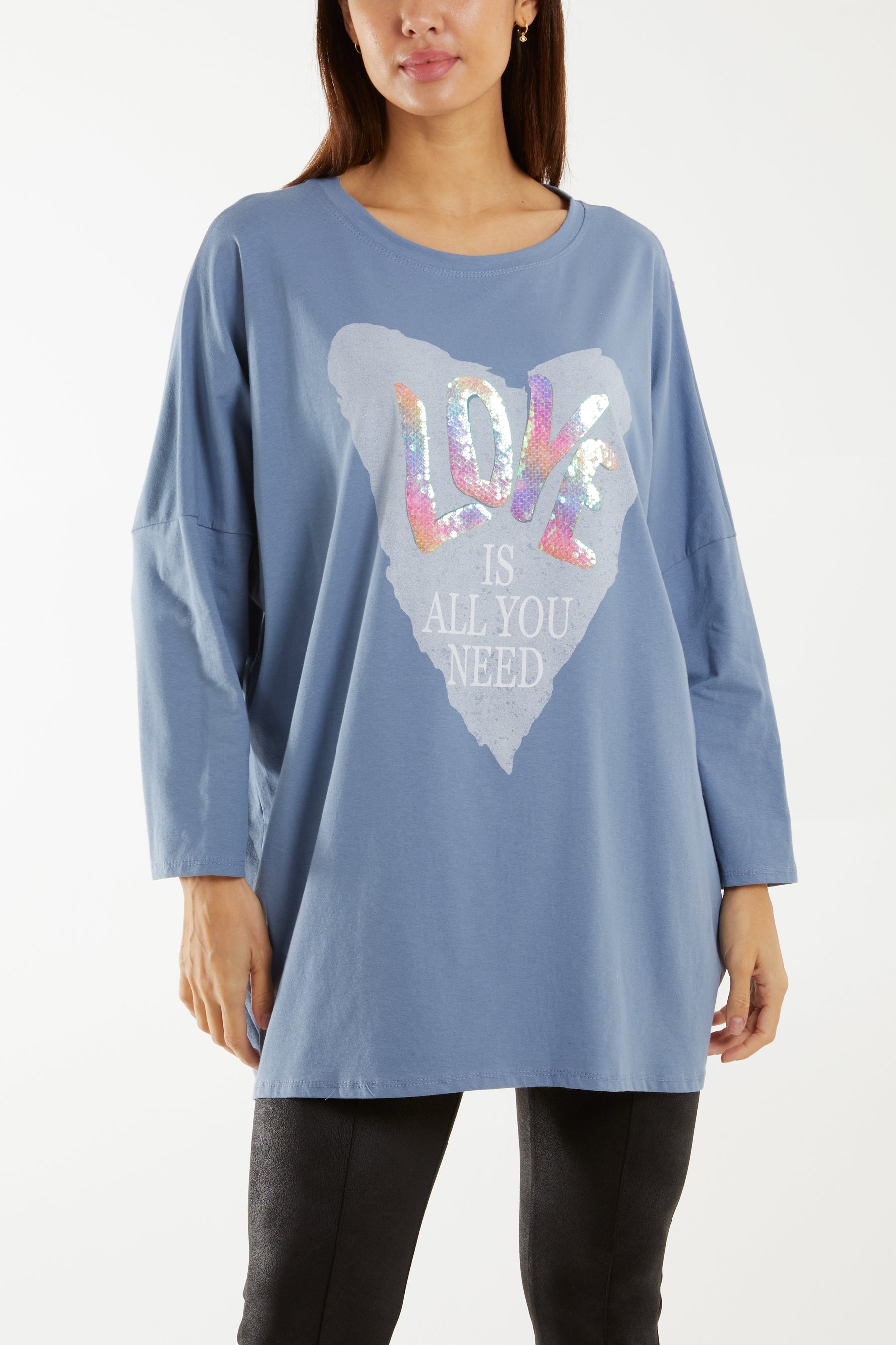 Black Love Rainbow Sequin Long Sleeve Top For Women ONE SIZE - Dropwear