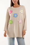 Black Multicolour Fluffy Daisy Long Sleeve Top For Women ONE SIZE - Dropwear