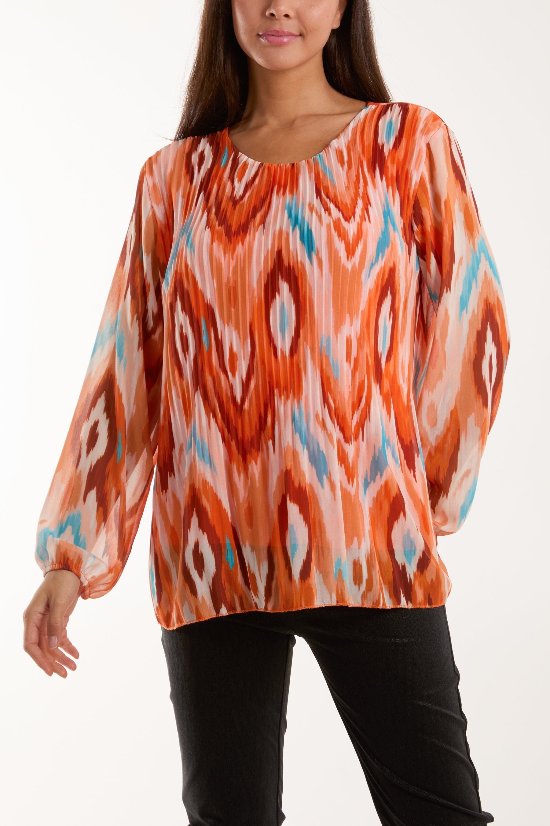 Blurred Zig Zag Pleated Blouse For Women  - Dropwear