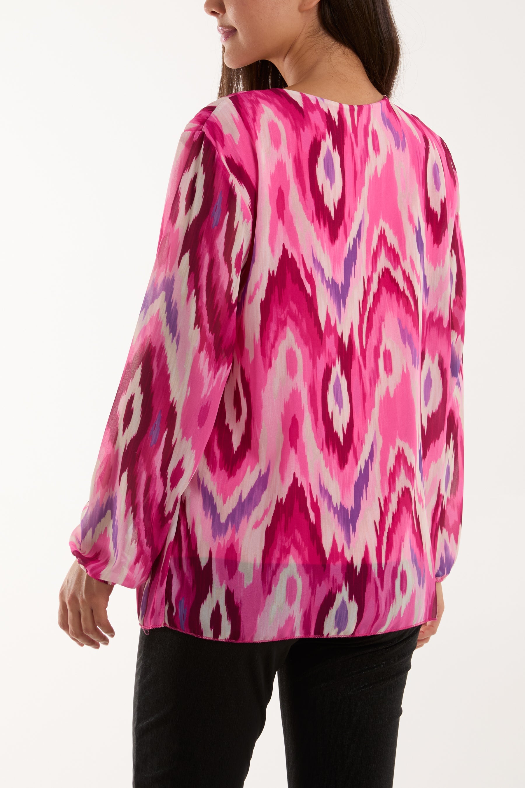 Denim Blurred Zig Zag Pleated Blouse For Women ONE SIZE - Dropwear
