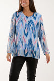 Khaki Blurred Zig Zag Pleated Blouse For Women ONE SIZE - Dropwear