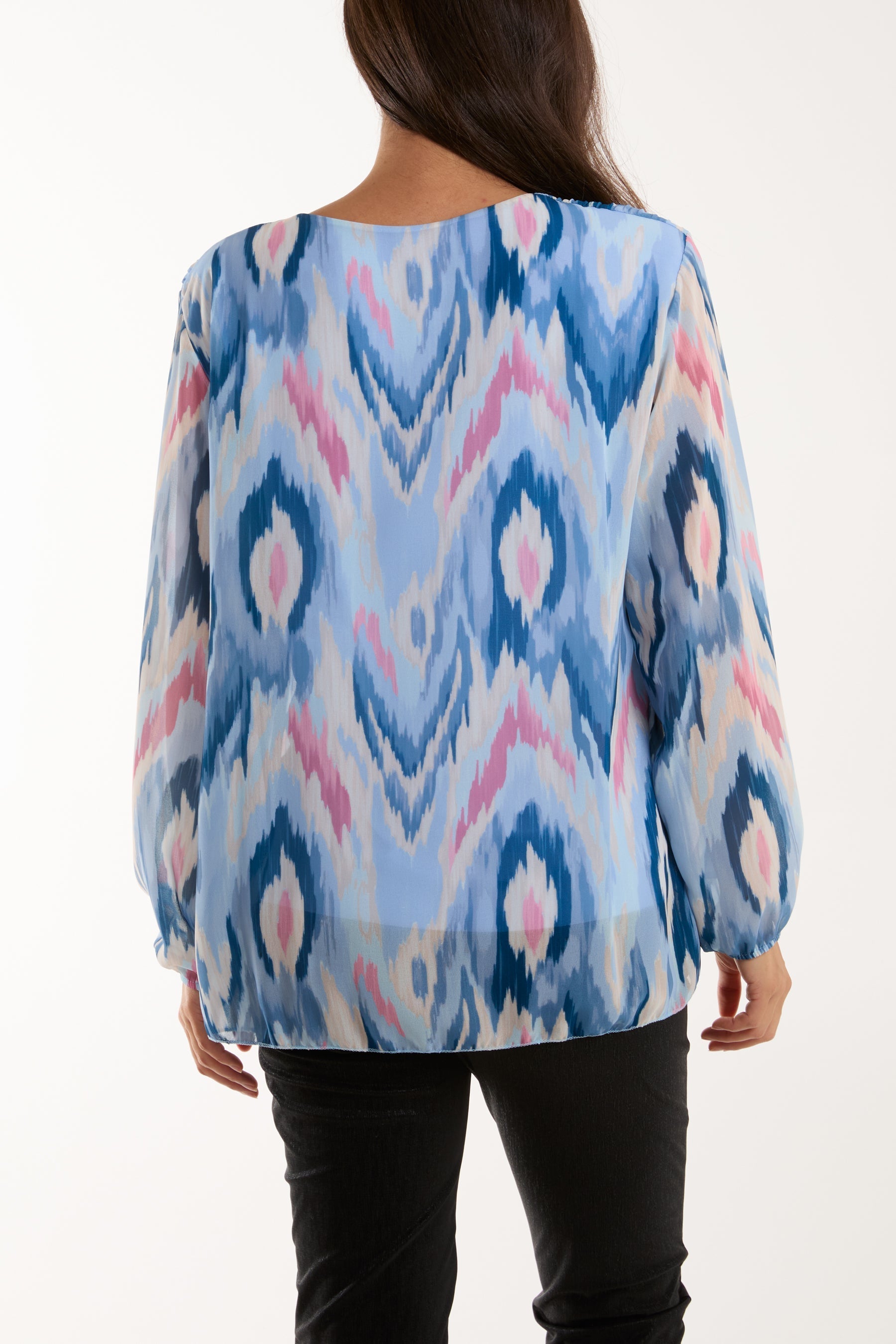 Fuchsia Blurred Zig Zag Pleated Blouse For Women ONE SIZE - Dropwear