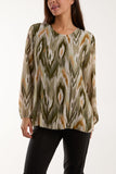 Light Blue Blurred Zig Zag Pleated Blouse For Women ONE SIZE - Dropwear