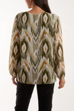 Blurred Zig Zag Pleated Blouse For Women  - Dropwear